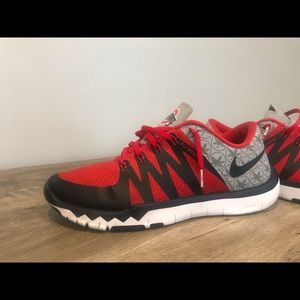 Red and black Nike shoes